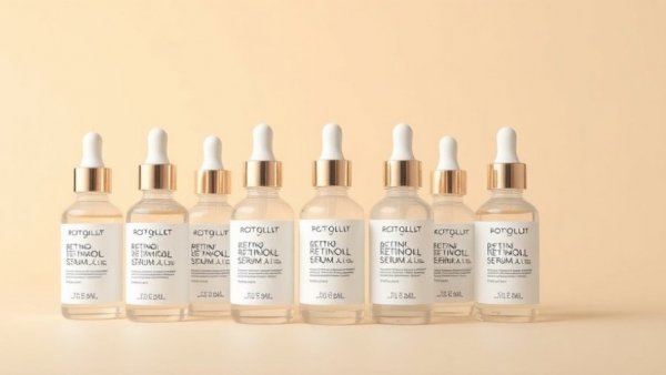 Elegant bottles of the best retinol serums against a plain background.
