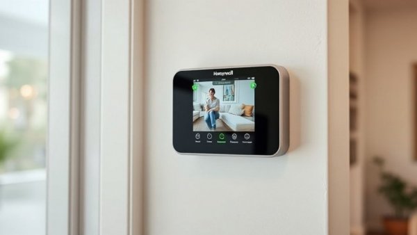 Honeywell Home X8S Smart Thermostat displaying camera feed.