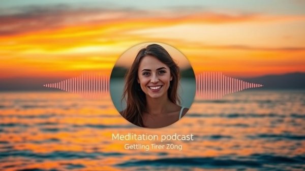 Meditation to Interrupt Habitual Reactions podcast with sunset and woman smiling.