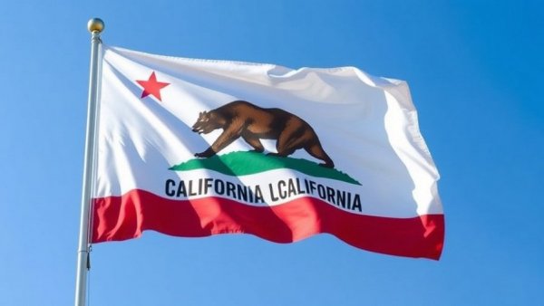 California state flag waving in the wind, symbolizing California Wealth Tax.