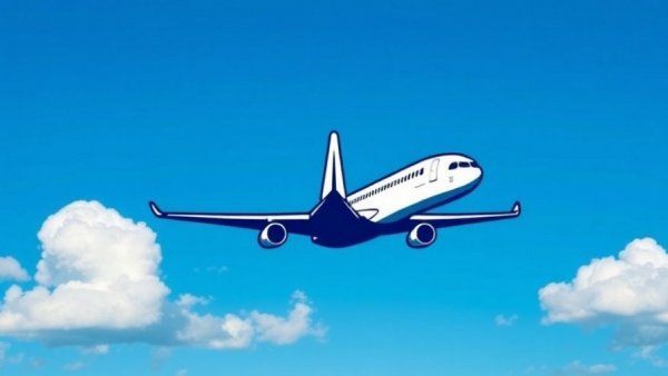 Stylized airplane logo with wing and cloud background