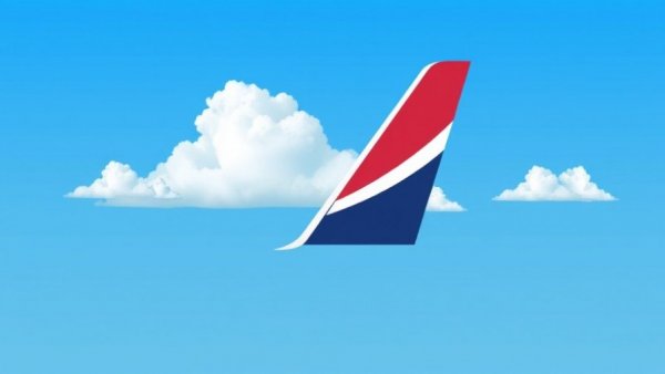 Stylized airplane tail fin logo design with sky background.