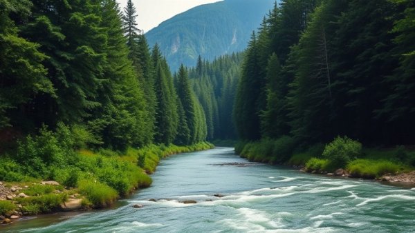 Serene river landscape symbolizing Ralph Lauren's sustainability strategy 2030.