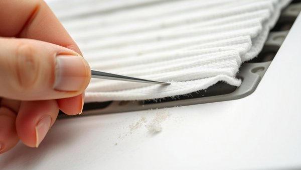 Use tweezers to clean lint from a dusty filter.