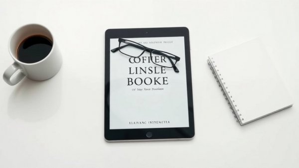 Book cover featuring coffee and glasses on a tablet.