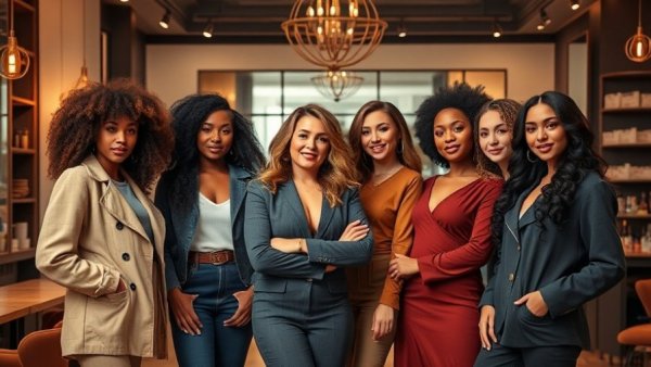 Modern salon scene with fashionable women embodying 2026 beauty standards.