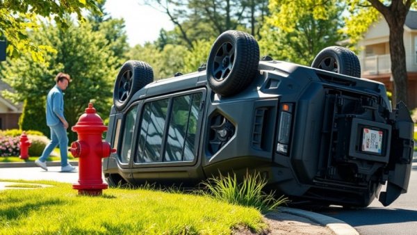 Overturned vehicle on sunny street near Hobe Sound Yacht Club sign.