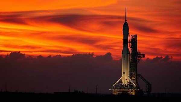 NASA Artemis II Moon Mission rocket at sunset with dramatic sky.