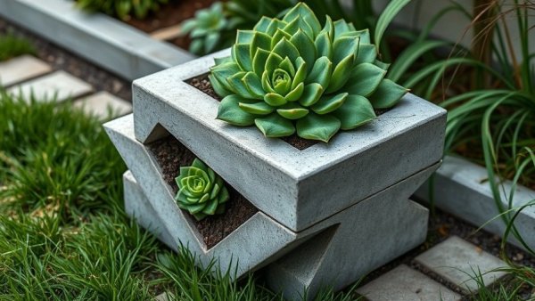 DIY Cinder Block Planter with vibrant succulents in a garden setting.