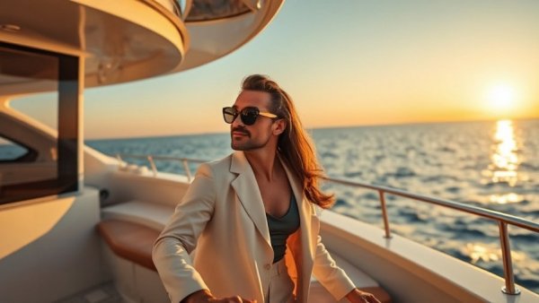 Affluent couple on yacht during sunset, High-Net-Worth Matchmaking.