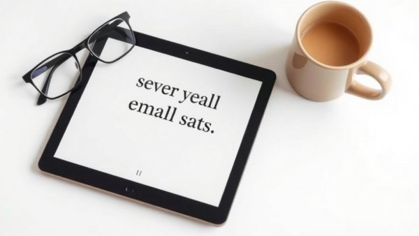 eBook display with glasses and coffee on white background.