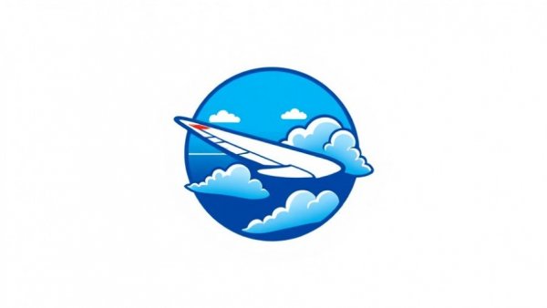 Stylized airline logo with a plane wing in a blue sky, learn to fly theme.