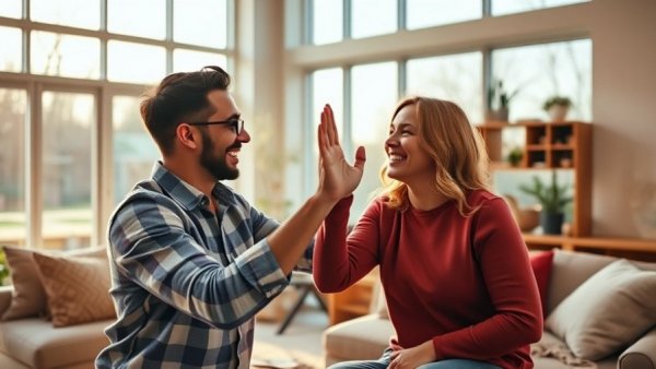 Cheerful couple celebrating tax filing extension for small businesses.