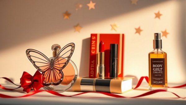 Luxurious Mother's Day gift ideas: perfume, book, lipstick, body oil.
