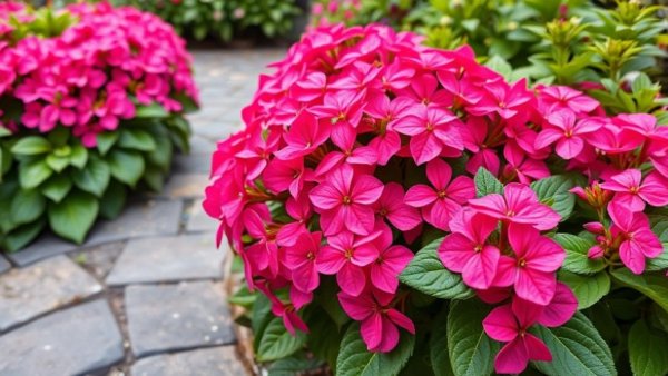 Pink impatiens in garden being watered, promoting performance plants.