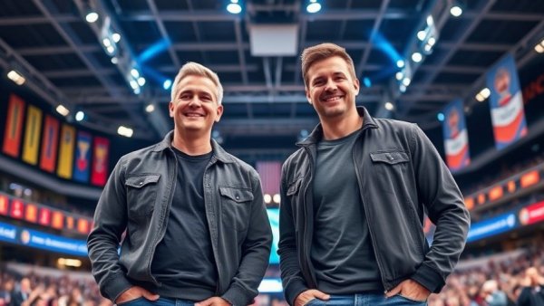 Confident men at sports event showcasing the art of pitching.