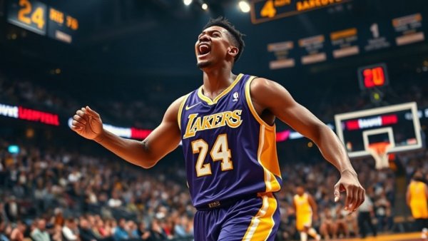 Lakers player celebrates intensely during NBA 2026 Playoffs.