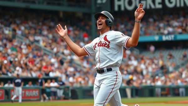 Energetic baseball player celebrating on mound during MLB game.