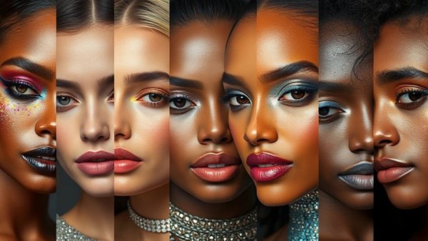 Diverse faces with vibrant sparkle revival makeup.