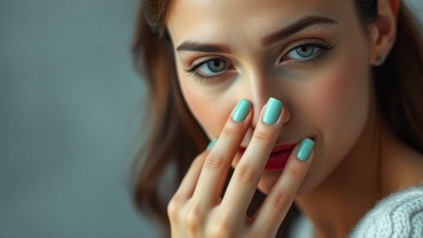 Close-up of woman with elegant red lips and pink earrings