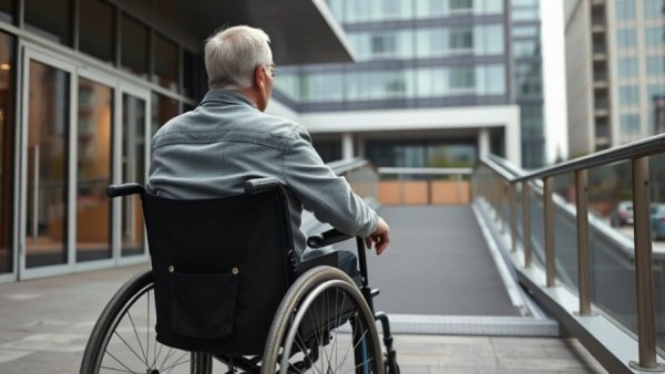 Person using wheelchair approaching an accessible ramp, Eagle Scout Projects