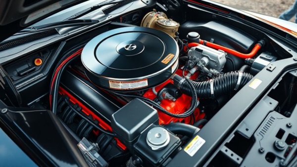 High-performance car engine with vibrant colors displayed.