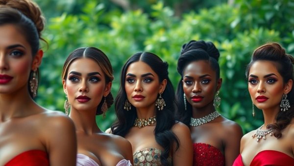 Stylish women at a red carpet event showcasing luxurious fashion.