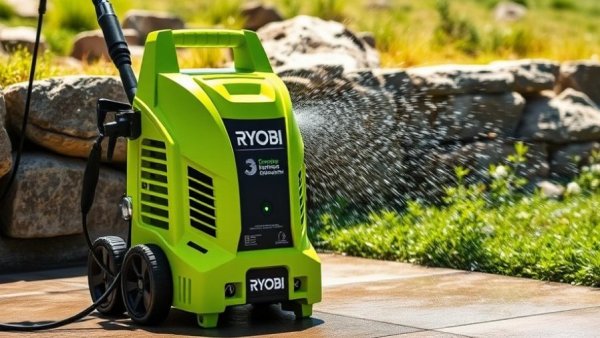 Home Depot pressure washer deals showcasing Ryobi model on patio.