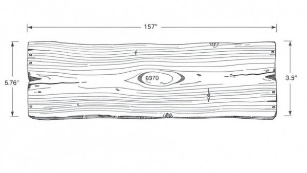 Wooden plank schematic with measurements for building.