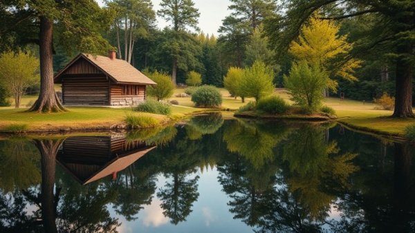 St. Supéry Rudd Estate rustic cabin reflecting in pond