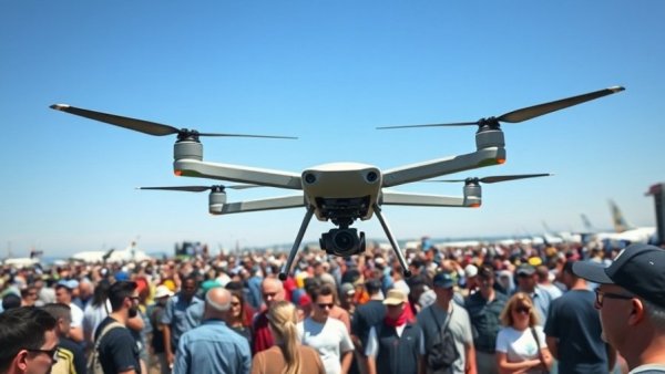 Crowd viewing a drone at a sunny airshow, Legacy of Liberty Airshow.