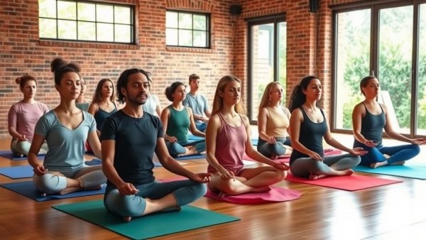 Yoga class with diverse participants in a serene studio, exploring why people quit yoga.