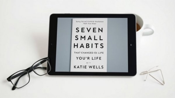 Book cover 'Seven Small Easy Habits That Changed My Life' displayed on an iPad.