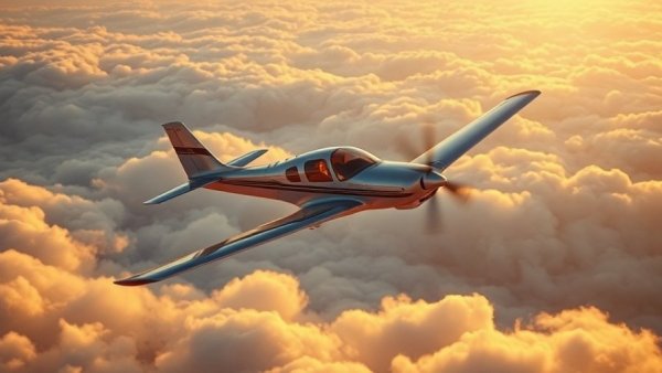 Single-engine airplane in flight during sunset, learn to fly inspiration.