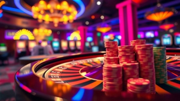 Vibrant casino scene with roulette wheel and poker chips promoting pokies daily rewards.