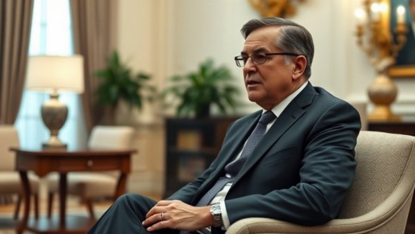 Prominent figure discussing USMCA tariff stability in an elegant office setting.