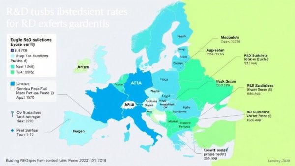 Map of R&D tax subsidies in Europe, gradient scale from -2.0% to 39.0%.