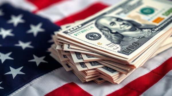 Close-up of dollar bills on American flag, related to Trump Accounts
