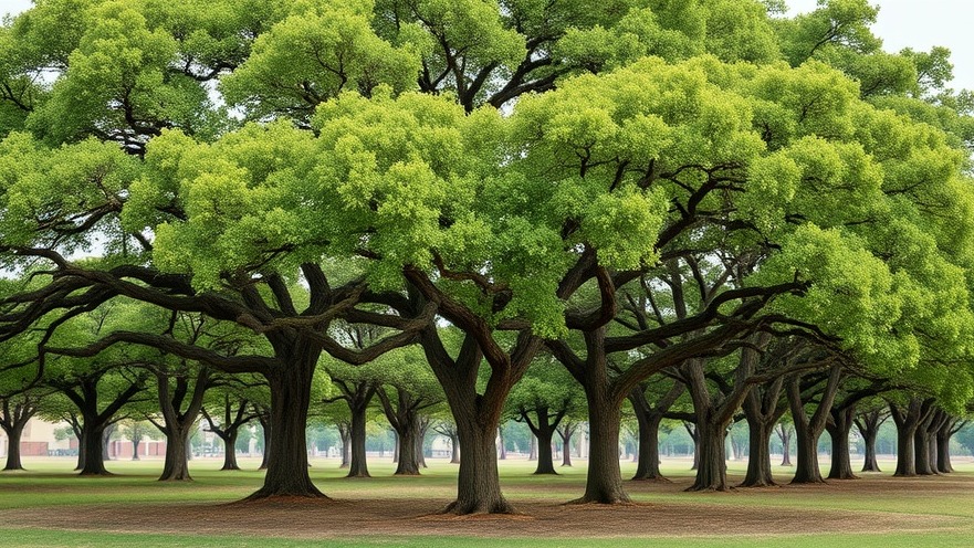 Bunch of pin oak trees showcasing vibrant green foliage in a sunny setting.