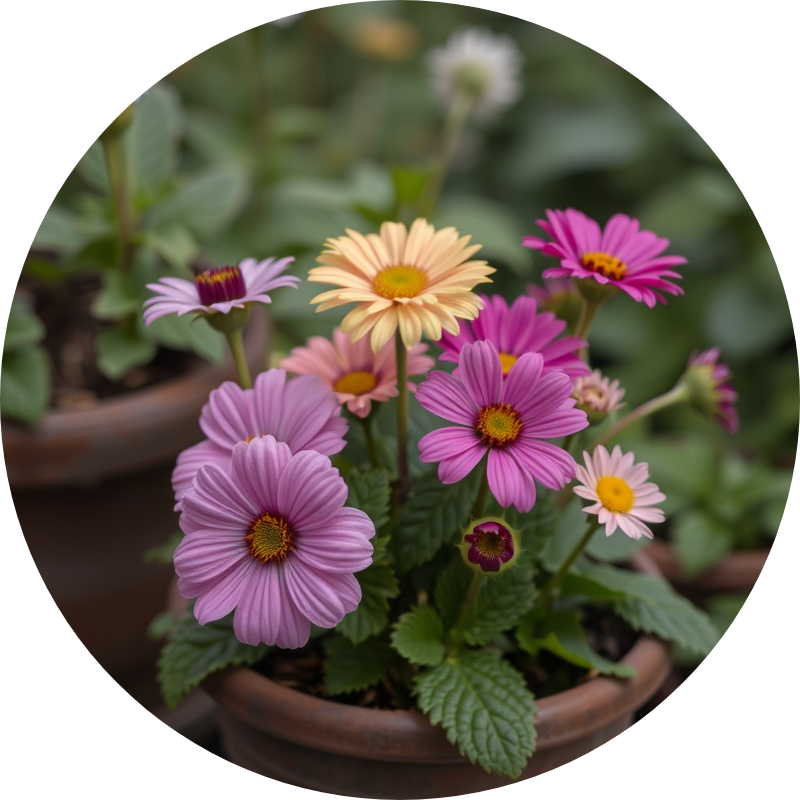 Vibrant flowers in a pot showcasing natural beauty.