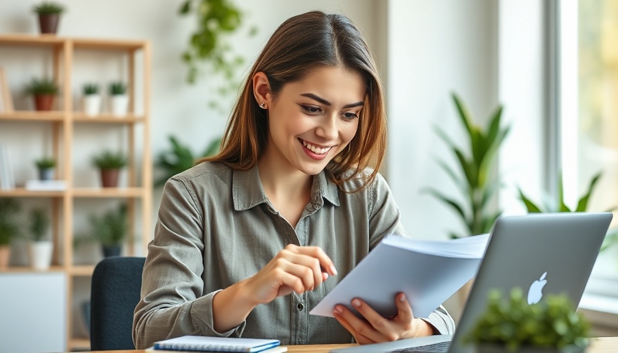 Smiling woman calculating finances, representing federal income tax rates.