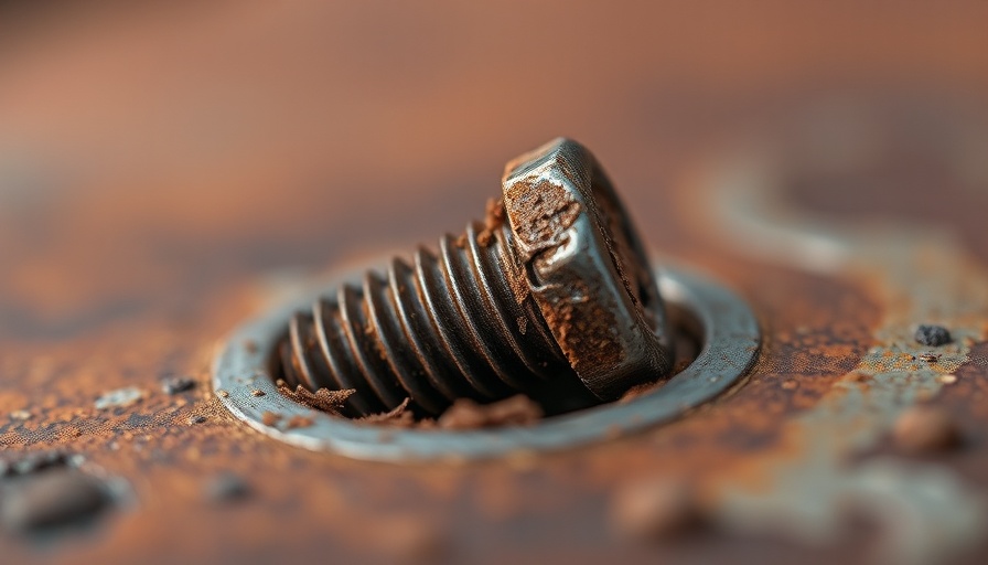 Close-up rusted broken bolt, how to remove a broken bolt scene.