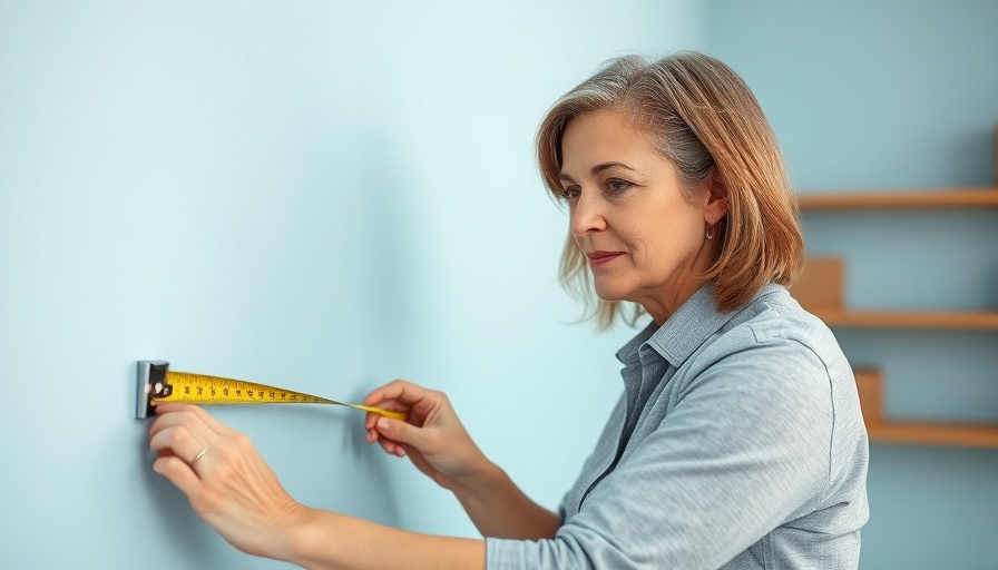 Woman measures wall to find a stud without a stud finder.