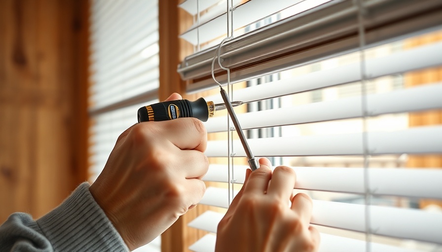 Hands repairing mini blinds with a screwdriver for maintenance tips.