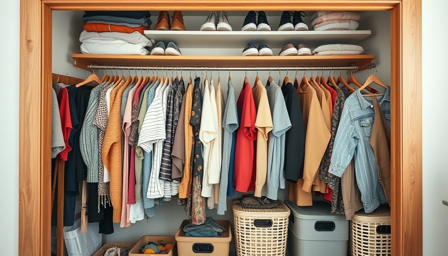 Clever closet storage hacks in a cluttered closet scene.