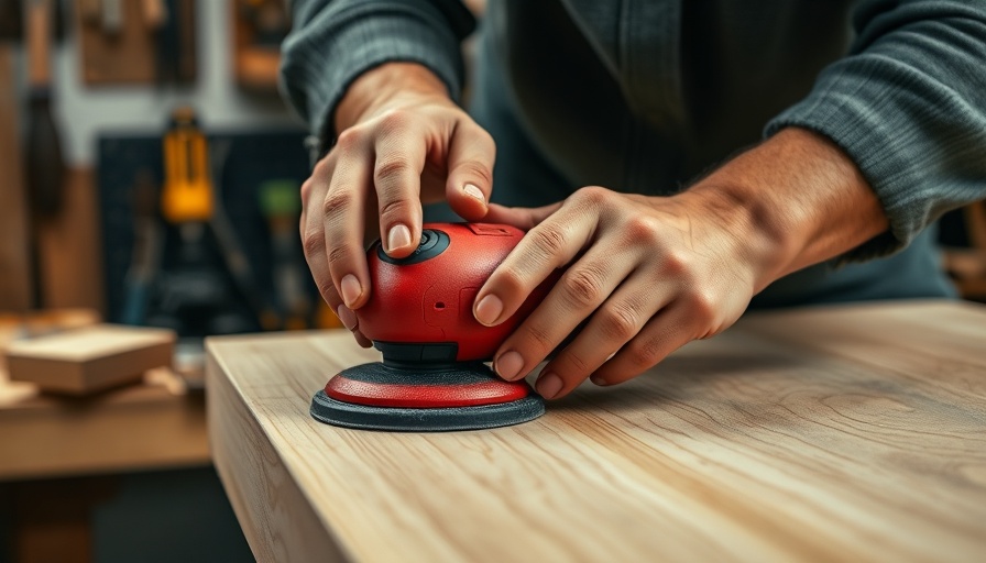 Red electric sander smoothing wood, DIY tool tips and tricks.