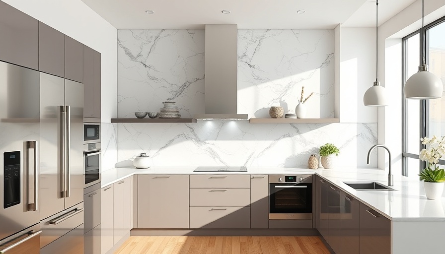 Sleek Northport NY kitchen redesign with marble backsplash.