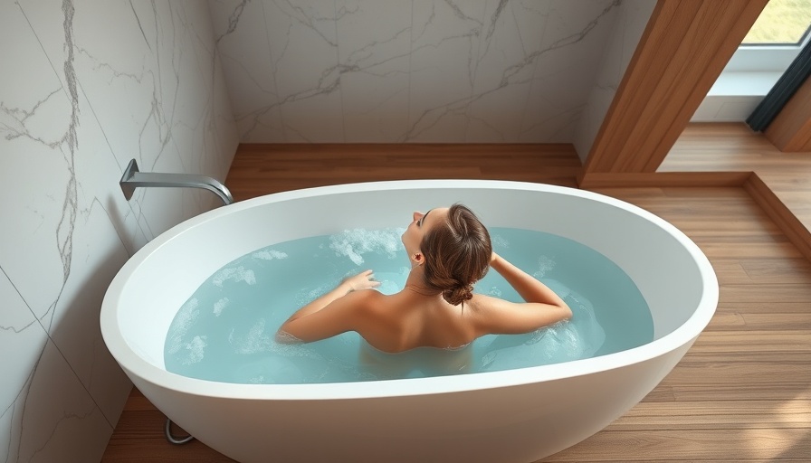 Woman enjoying a cold plunge in a modern bathtub.