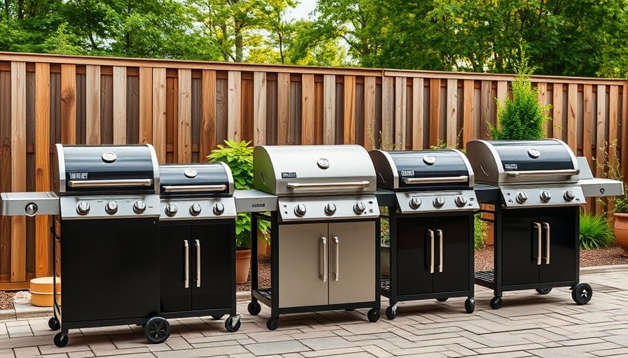 Weber 2025 product lineup of sleek modern grills in a backyard setting.