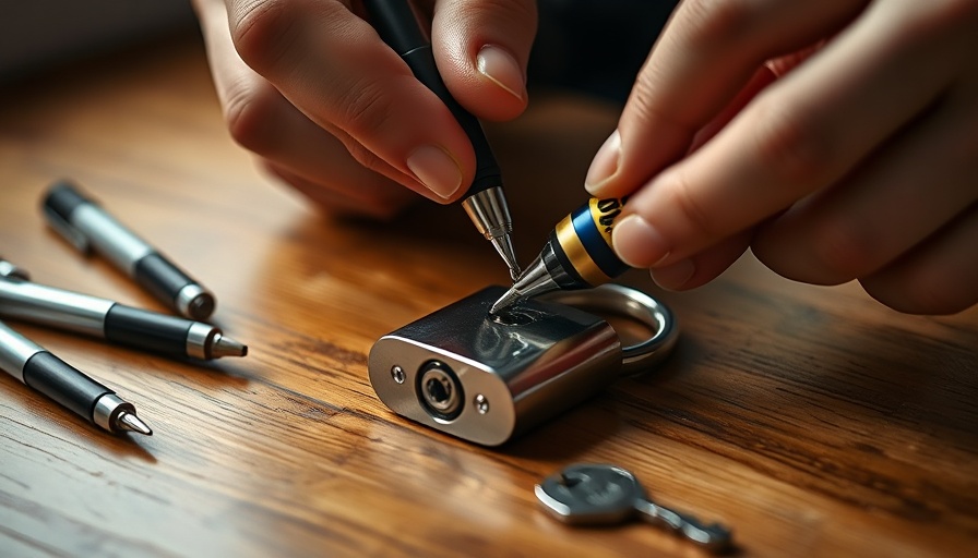 Close-up of a WD-40 Precision Pen being used on a padlock.